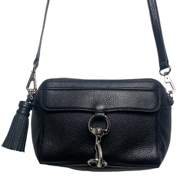 Rebecca Minkoff Black Leather Silver Lock Tassel Crossbody Handbag - Picture 1 of 11